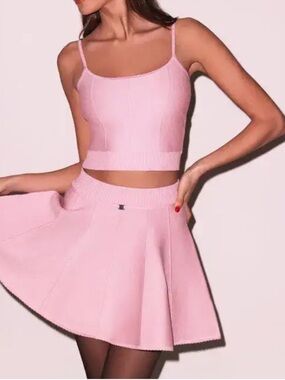 Fleur Du Mal Pink Flared Skirt and Top Set